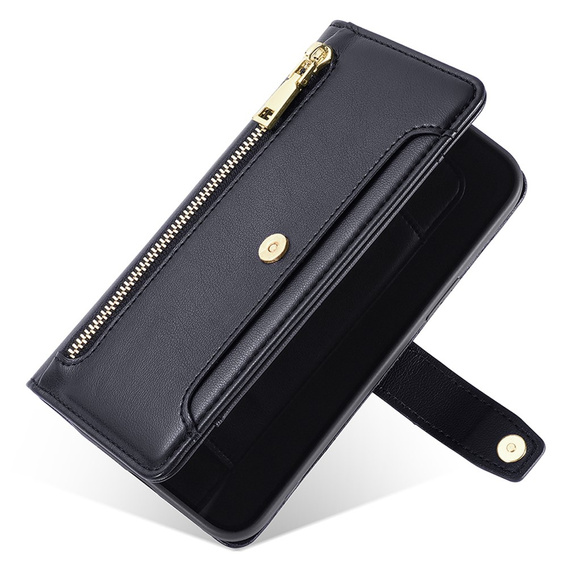 Pattintható tok a Samsung Galaxy S23, Wallet Zipper Pocket, fekete