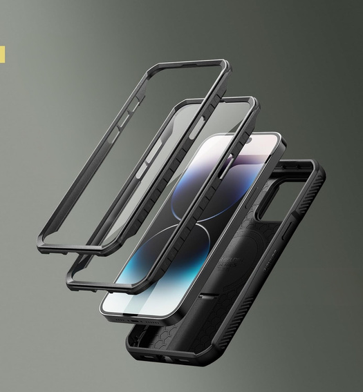 Páncélozott tok iPhone 14 Pro Max készülékhez, Dexnor CamProtect MagSafe, fekete (Két keret)