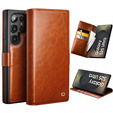Flip tok Samsung Galaxy S25 Ultra, QIALINO Leather Wallet, barna