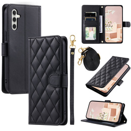 Flap tok Samsung Galaxy S25 FE, Rhombus Crossbody Leather, fekete