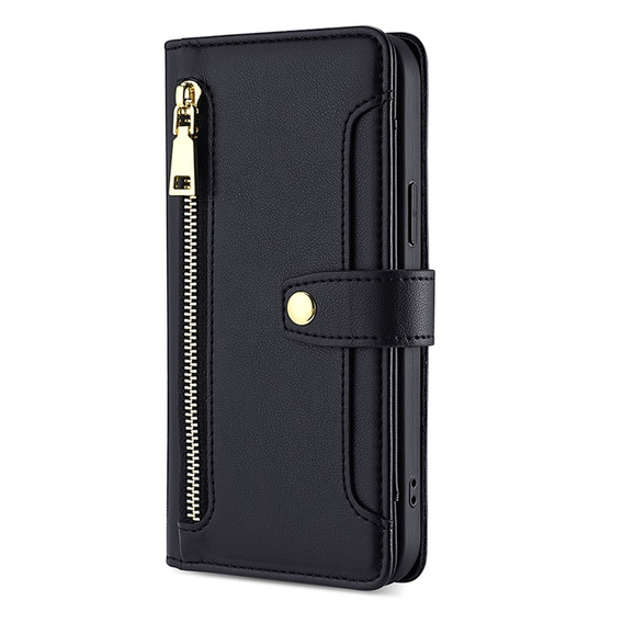 Pattintható tok a Oppo Reno8 T 4G, Wallet Zipper Pocket, fekete