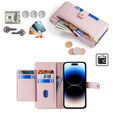 Pattintható tok a iPhone 14 Pro Max, Wallet Zipper Pocket, rózsaszín