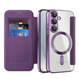 Pattintható tok a Samsung Galaxy S25, RFID Wallet MagSafe CamShield, lila