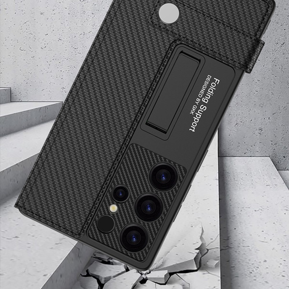 Pattintható tok Samsung Galaxy S25, GKK Card Slot Wallet, carbon fekete