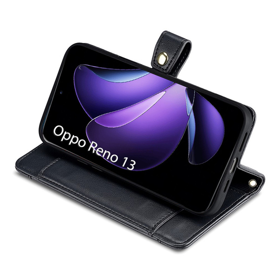Pattintható tok a Oppo Reno 13, Wallet Zipper Pocket, fekete