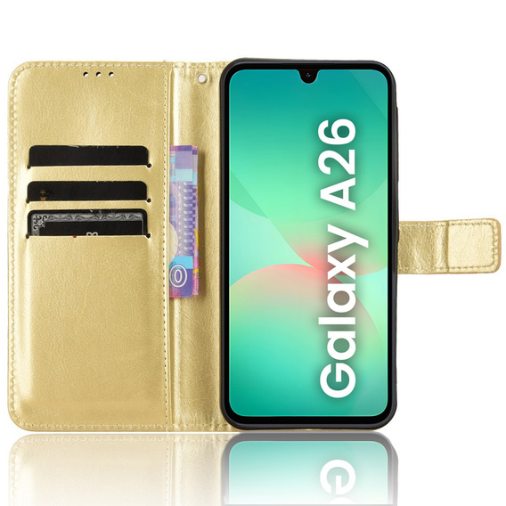 Pattintható tok a Samsung Galaxy A26, Crazy Horse Wallet, arany