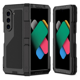 Páncélozott tok Samsung Galaxy Z Fold6 5G készülékhez, alumínium, állvánnyal és tolltartóval, fekete