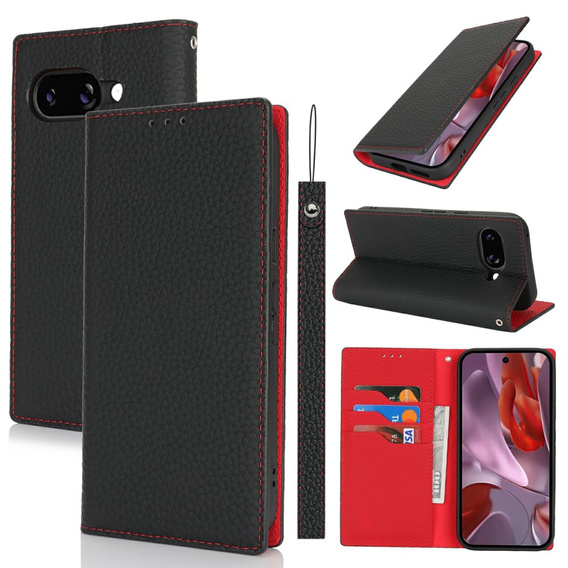 Pattintható tok a Google Pixel 9A, Litchi Skin Grain, fekete