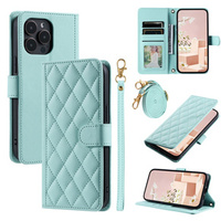 Flap tok iPhone 16 Pro Max, Rhombus Crossbody Leather, zöld