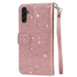 Pattintható tok a Samsung Galaxy A35 5G, Wallet Zipper Pocket Glittery, rózsaszín rose gold