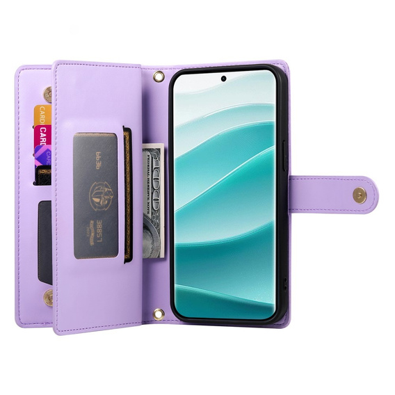 Pattintható tok a Xiaomi Redmi Note 14 Pro 5G / Poco X7 5G, Wallet Zipper Pocket, lila