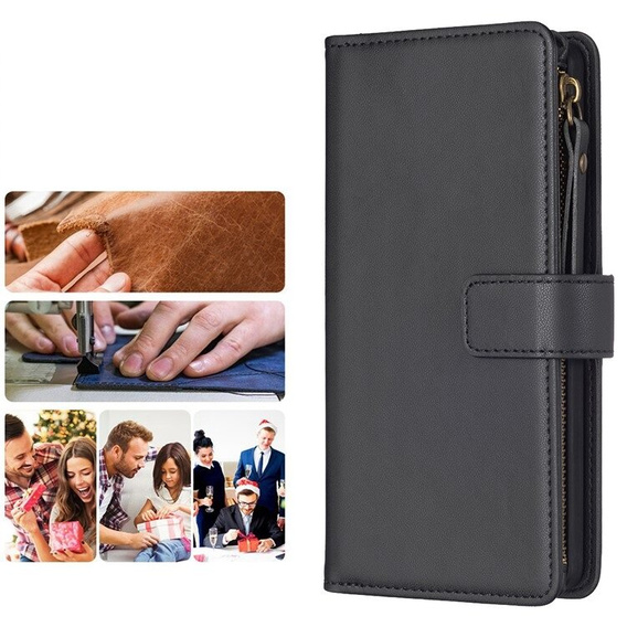 Pattintható tok a Xiaomi Redmi 13C / Poco C65, Wallet Zipper Pocket, fekete