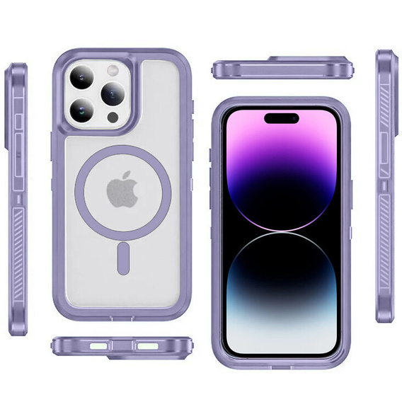 Tok kerettel iPhone 14 Pro készülékhez, MagSafe-hoz, átlátszó / lila