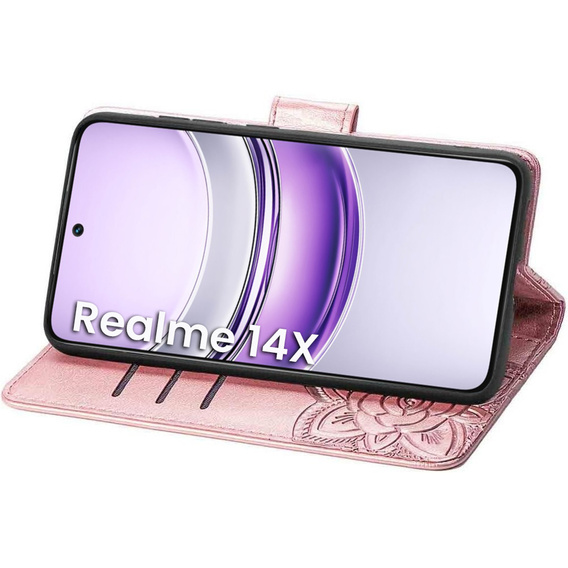 Pattintható tok a Realme 14X / Realme C75, Butterfly, rózsaszín rose gold