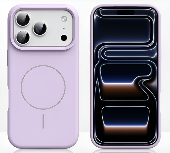 Szilikon tok iPhone 17 Pro Max készülékhez, MagSafe, ütésgátló, lila
