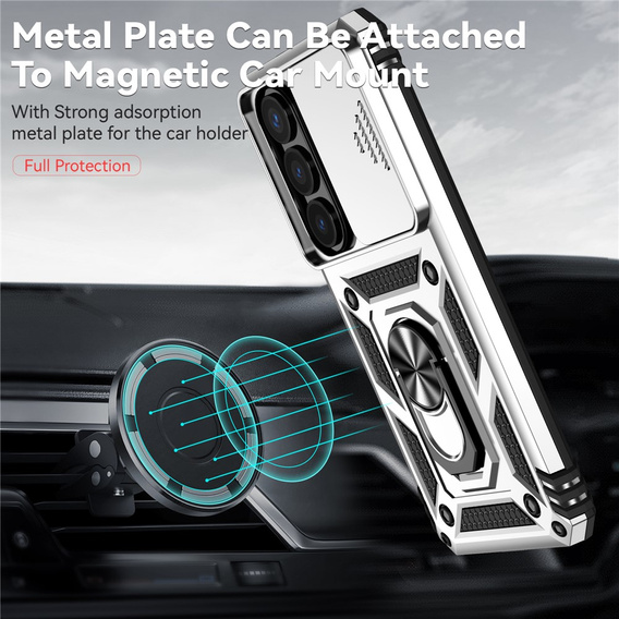 Páncélozott tok állvánnyal és objektívvédővel Samsung Galaxy S26 készülékhez, ezüst színű