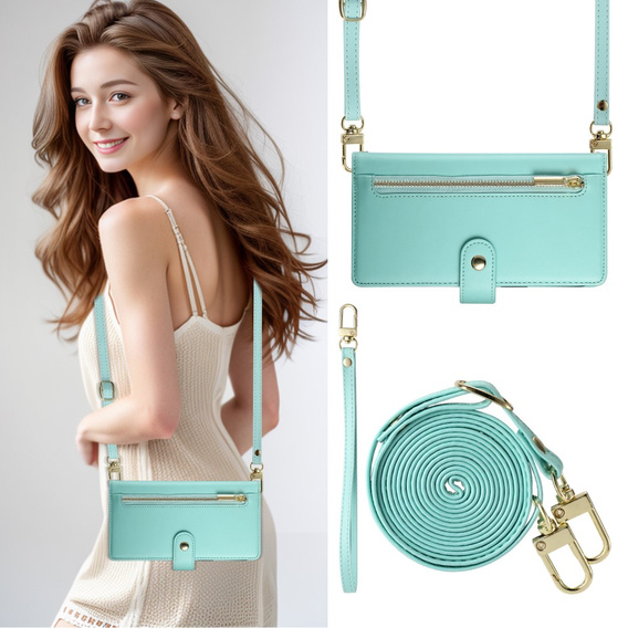Pattintható tok a Samsung Galaxy S25 Edge, Wallet Zipper Pocket, menta