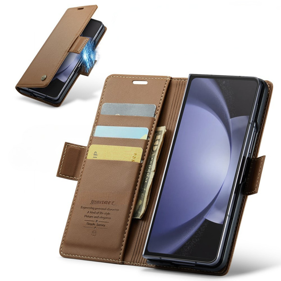 CASEME flip tok Samsung Galaxy Z Fold6 5G, Litchi Wallet, barna