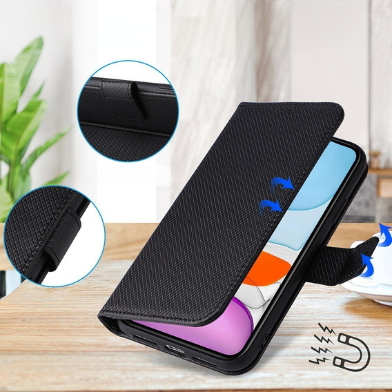 Pattintható tok a Samsung Galaxy M15 5G, Wallet Smart Magnet, fekete