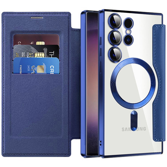 Pattintható tok a Samsung Galaxy S24 Ultra, RFID Wallet MagSafe CamShield, sötétkék