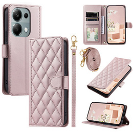 Flap tok Xiaomi Redmi Note 13 Pro 4G / Xiaomi Redmi Note 14S / Xiaomi Poco M6 Pro 4G, Rhombus Crossbody Leather, rózsaszín rose gold