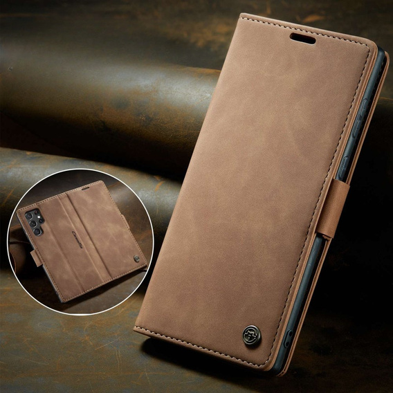 CASEME tok Samsung Galaxy S22 Ultra, Leather Wallet Case, barna