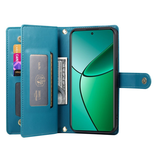 Pattintható tok a Realme 14 Pro 5G, Wallet Zipper Pocket, kék
