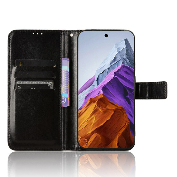 Pattintható tok a Google Pixel 9 / Google Pixel 9 Pro, Crazy Horse Wallet, fekete