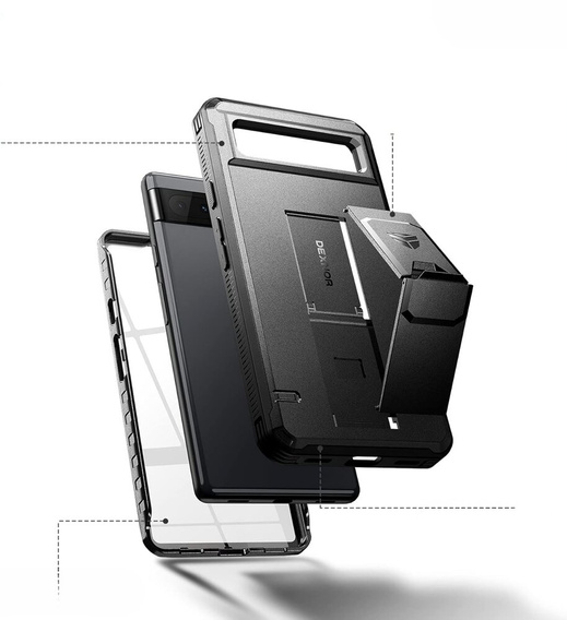 Páncélozott tok a Google Pixel 6a, Dexnor Full Body, fekete