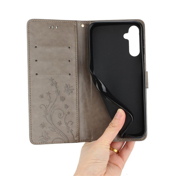 Pattintható tok a Samsung Galaxy A55 5G, Wallet, Butterfly, lila