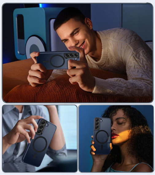 Tok Samsung Galaxy S21-hoz, MagSafe, ERBORD Matt Case, tengerészkék + képernyőüveg