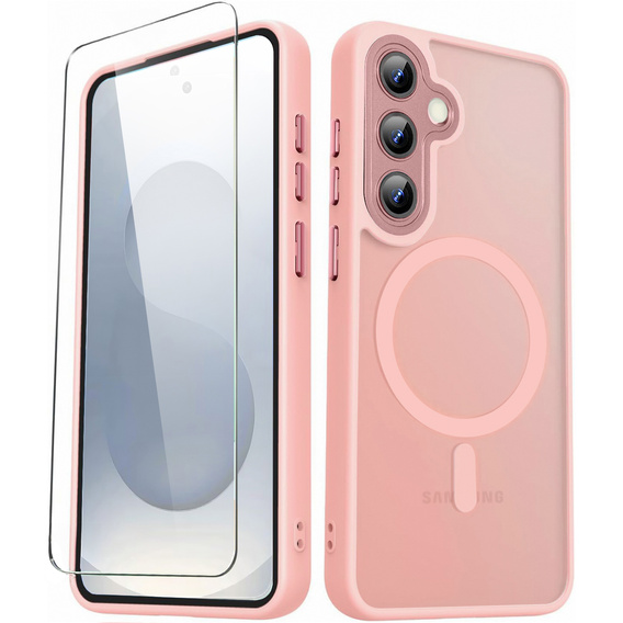 Tok Samsung Galaxy S25-hoz, MagSafe, ERBORD Matt Case, rózsaszín + képernyőüveg