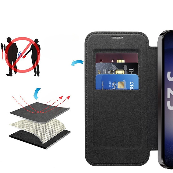 Pattintható tok a Samsung Galaxy S25, RFID Wallet MagSafe CamShield, fekete