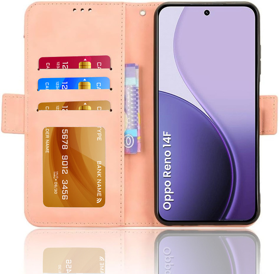 Flip tok Oppo Reno 14F, Kártya slot, pénztárca, rózsaszín, rózsaszín