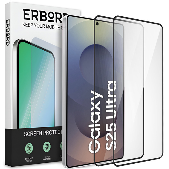 2x edzett üveg ERBORD 3D a Samsung Galaxy S25 Ultra teljes képernyő