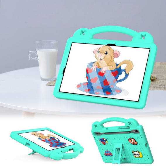 Gyermek tok Samsung Galaxy Tab S7/S8/S9, Cute Patterns, állvánnyal, zöld