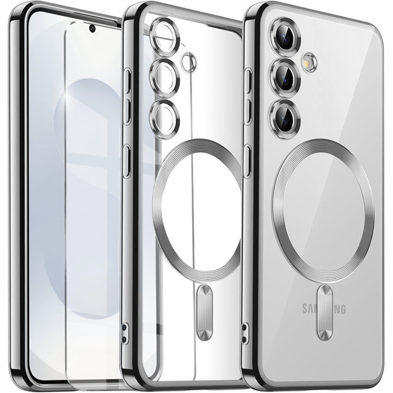 Tok Samsung Galaxy S25-hoz, Electro MagSafe, ezüst + üveg a képernyőhöz