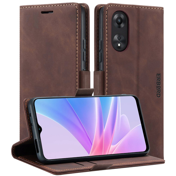 Telefontok a Oppo A78 5G, ERBORD Vintage, pénztárca patenttal, kávé