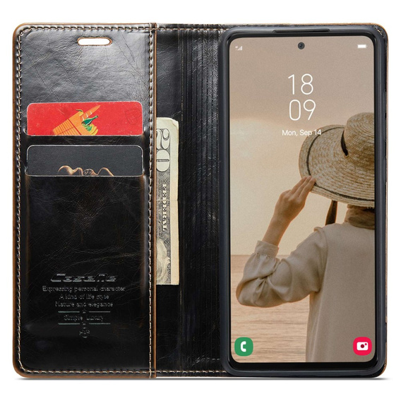 CASEME flip tok Samsung Galaxy A53 5G, Waxy Textured, fekete / barna