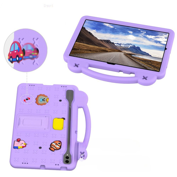Gyermek tok Samsung Galaxy Tab S10+ Plus, Cute Patterns, állvánnyal, lila