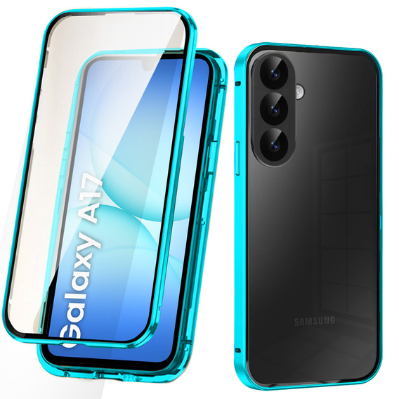 Tok Samsung Galaxy A17 5G, mágneses dupla üveg, átlátszó, kék oldallal