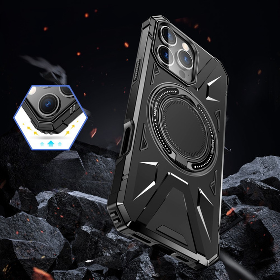 Tok iPhone 16 Pro Max-hoz, páncélozott, állvánnyal és fogantyúval, fekete