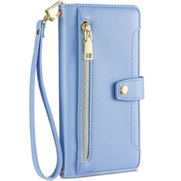 Pattintható tok a iPhone 14 Pro Max, Wallet Zipper Pocket, kék