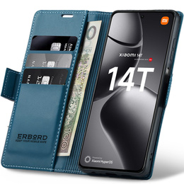 Tok Xiaomi 14T, ERBORD Glossy Litchi, pénztárca patenttal, kék