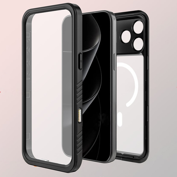 Redpepper tok iPhone 17 Pro Max készülékhez, IP68 vízálló, MagSafe-hoz, átlátszó, fekete oldallapokkal