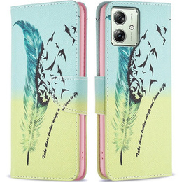 Pattintható tok a Motorola Moto G54 5G, Wallet, feather, kék