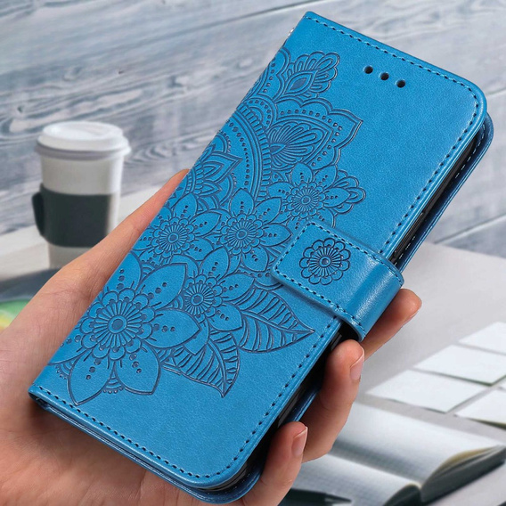Pattintható tok a Samsung Galaxy A14 4G/5G, Mandala Flower, kék