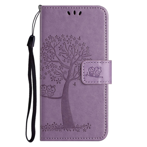 Pattintható tok a Motorola Moto E22 / E22i, Wallet, tree i sowy, lila