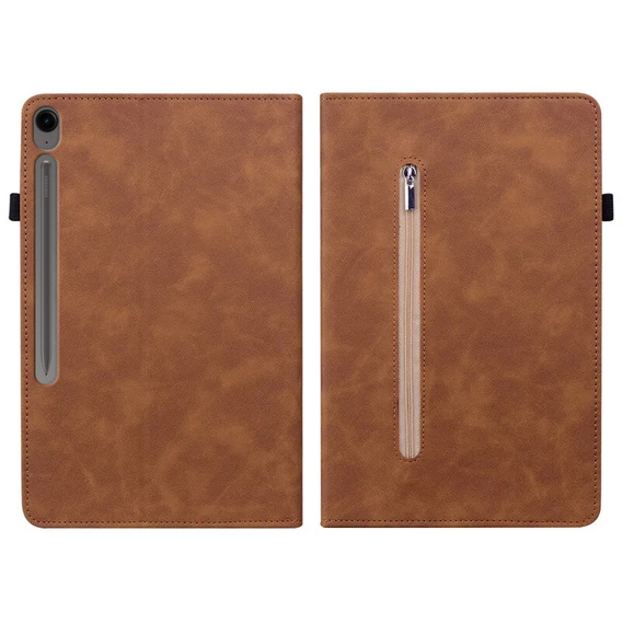 Tok Samsung Galaxy Tab S10 Lite / S10 FE / S9 FE, Wallet Pen Slot, barna