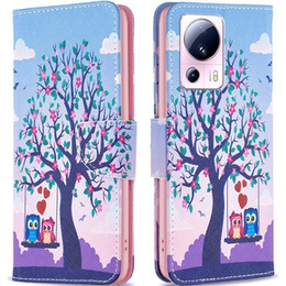 Pattintható tok a Xiaomi 13 Lite, Wallet, tree & owls, kék